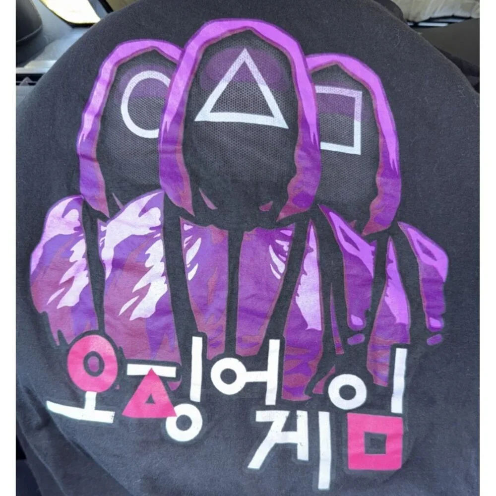 Netflix Squid Game Guards Logo Men's Large Black Purple Graphic T-Shirt - Picture 4 of 10